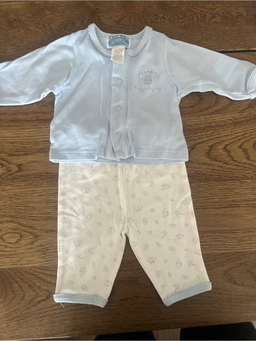 First Wish Baby Two-Piece Set in Light Blue and White